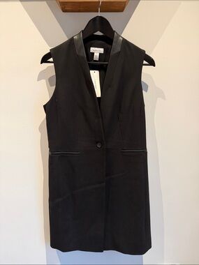 Calvin Klein Black Sleeveless Longline Vest with Leather Trim
